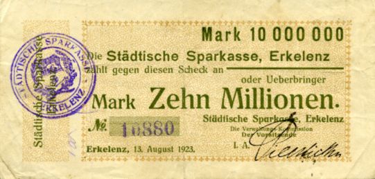Städtische Sparkasse, Erkelenz; Zehn Millionen Mark